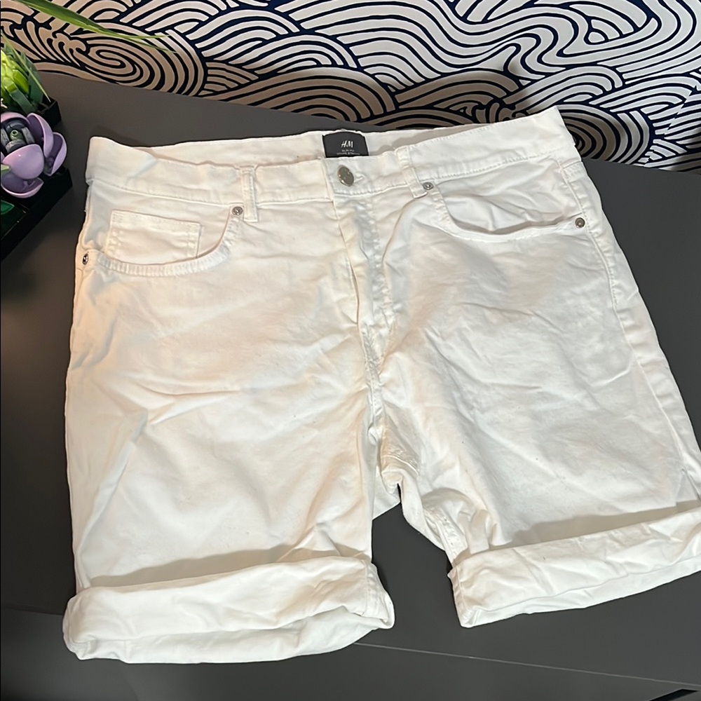 H&M Off-White Denim Shorts